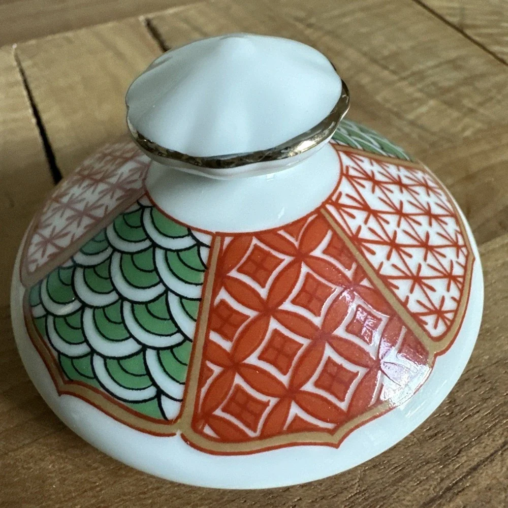 Arita Imari Peacock Sugar Bowl Lid 2.3 Inch Replacement Only Japan Made Signed